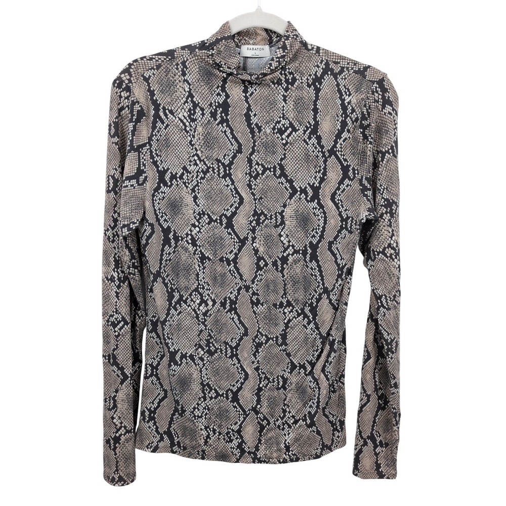 Babaton Snakeskin Mock Neck Top Women Large Brown Gray Long Sleeve Aritzia